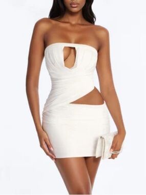 Fashion Nova Claire Cut Out Strapless Mini Dress - Cream